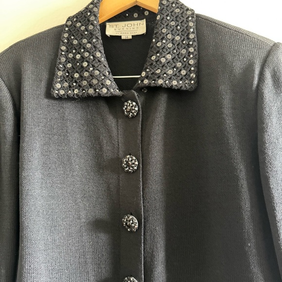 St John by Marie Gray Black Embellished Sequin Rhinestone Blazer Jacket size 14 - Picture 5 of 8